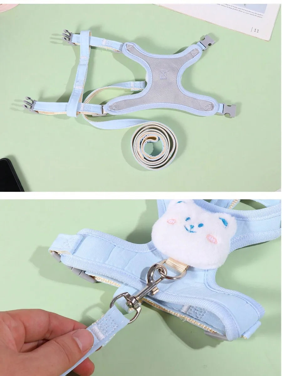 Adjustable Pet Harness with Plush Bear Charm for Small Dogs