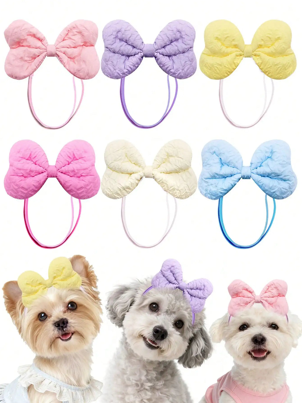 3/10Pcs Quilted Bow Hair Bands for Dogs & Cats