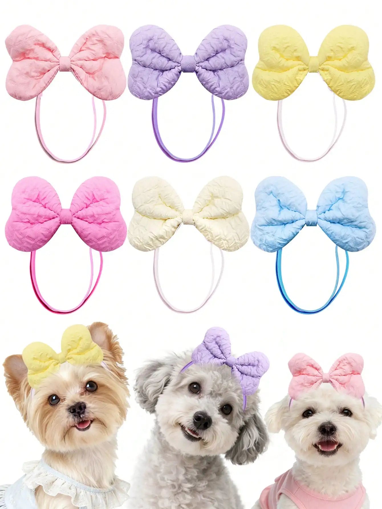 3/10Pcs Quilted Bow Hair Bands for Dogs & Cats