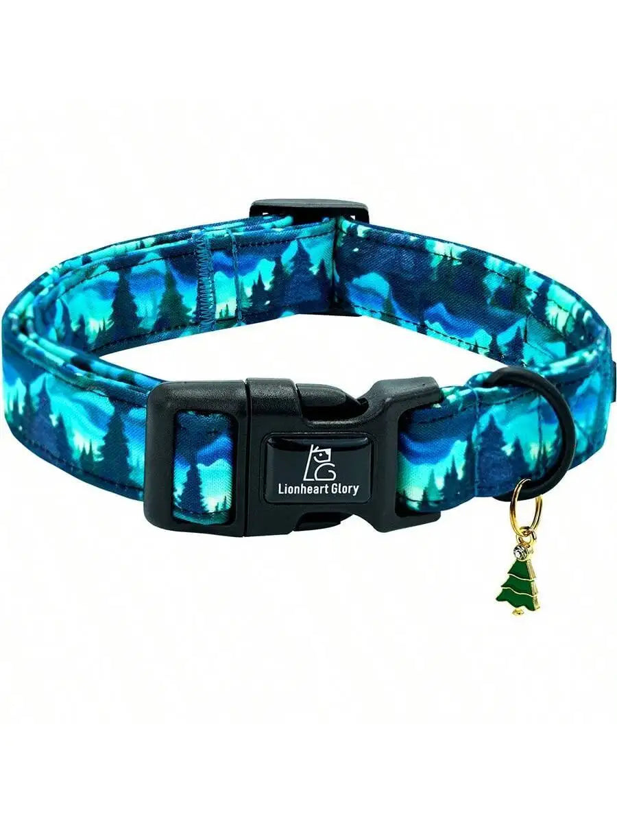 Adjustable Dog Collar with Forest Night Print, Durable Buckle