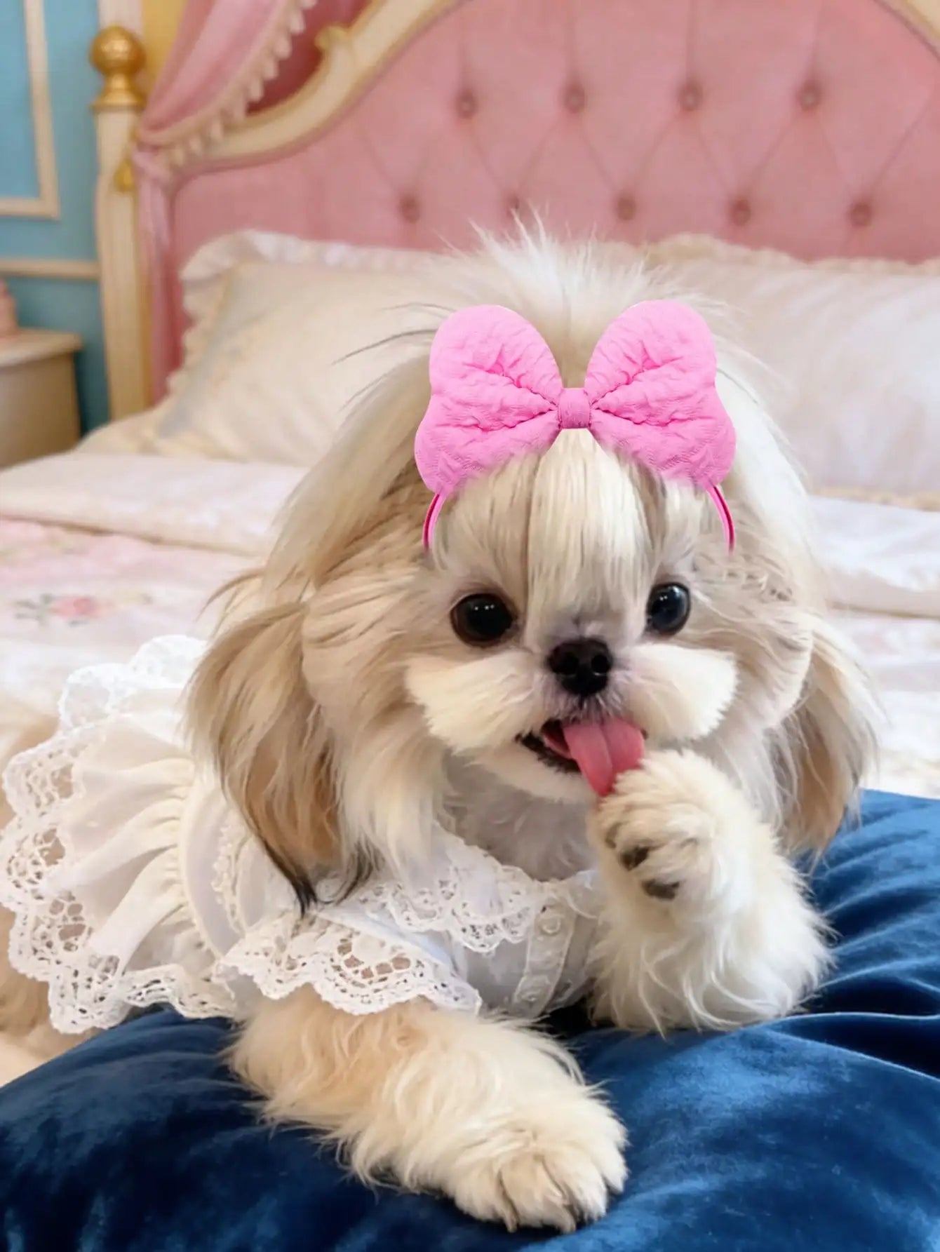 3/10Pcs Quilted Bow Hair Bands for Dogs & Cats