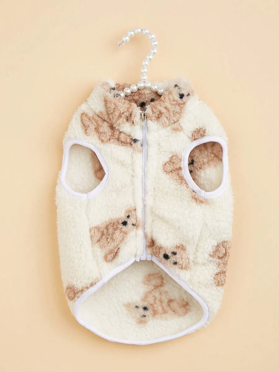 1pc Cream & Black Patchwork Plush Pet Vest for Dogs Cats,
