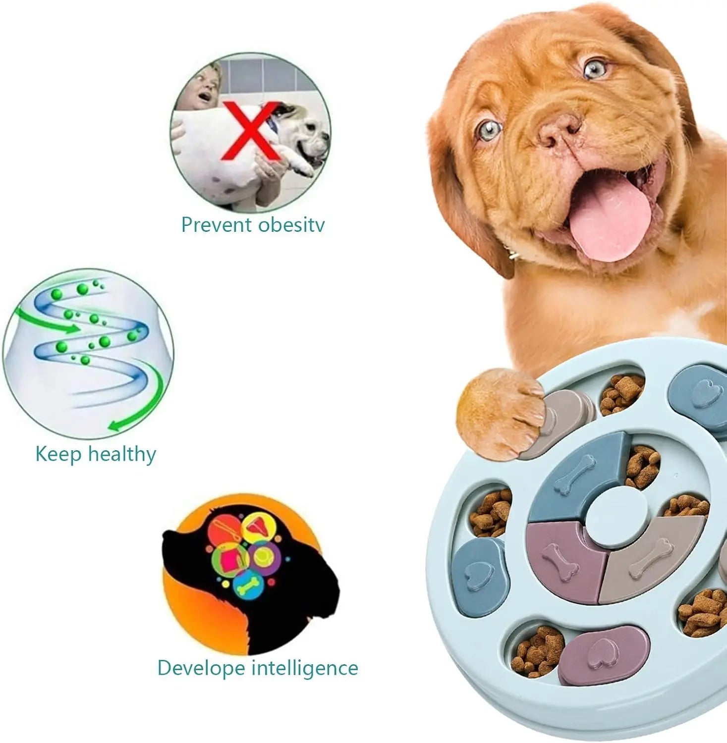 Interactive Dog Puzzle Toy for IQ Training, Treat Dispenser in Blue