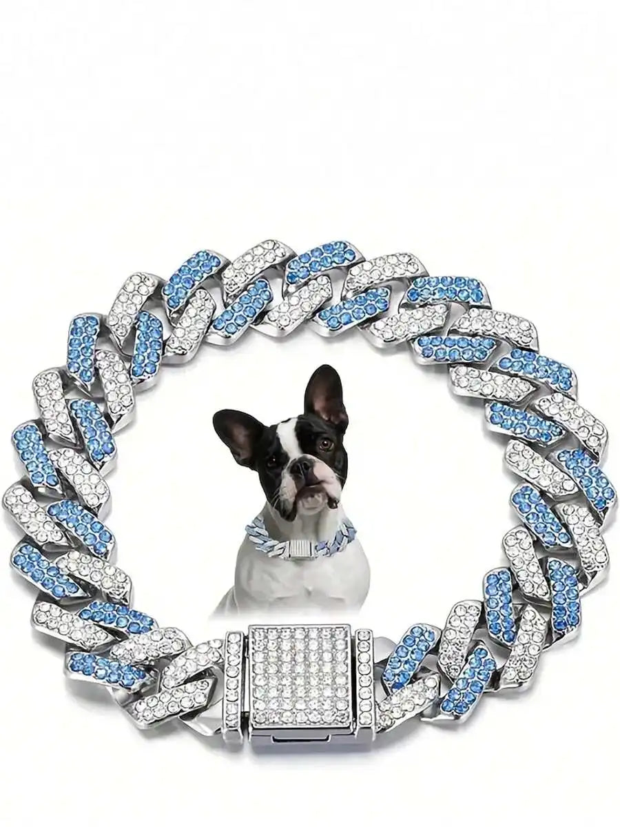 Rose Gold Cuban Chain Dog Collar with Rhinestone Accents