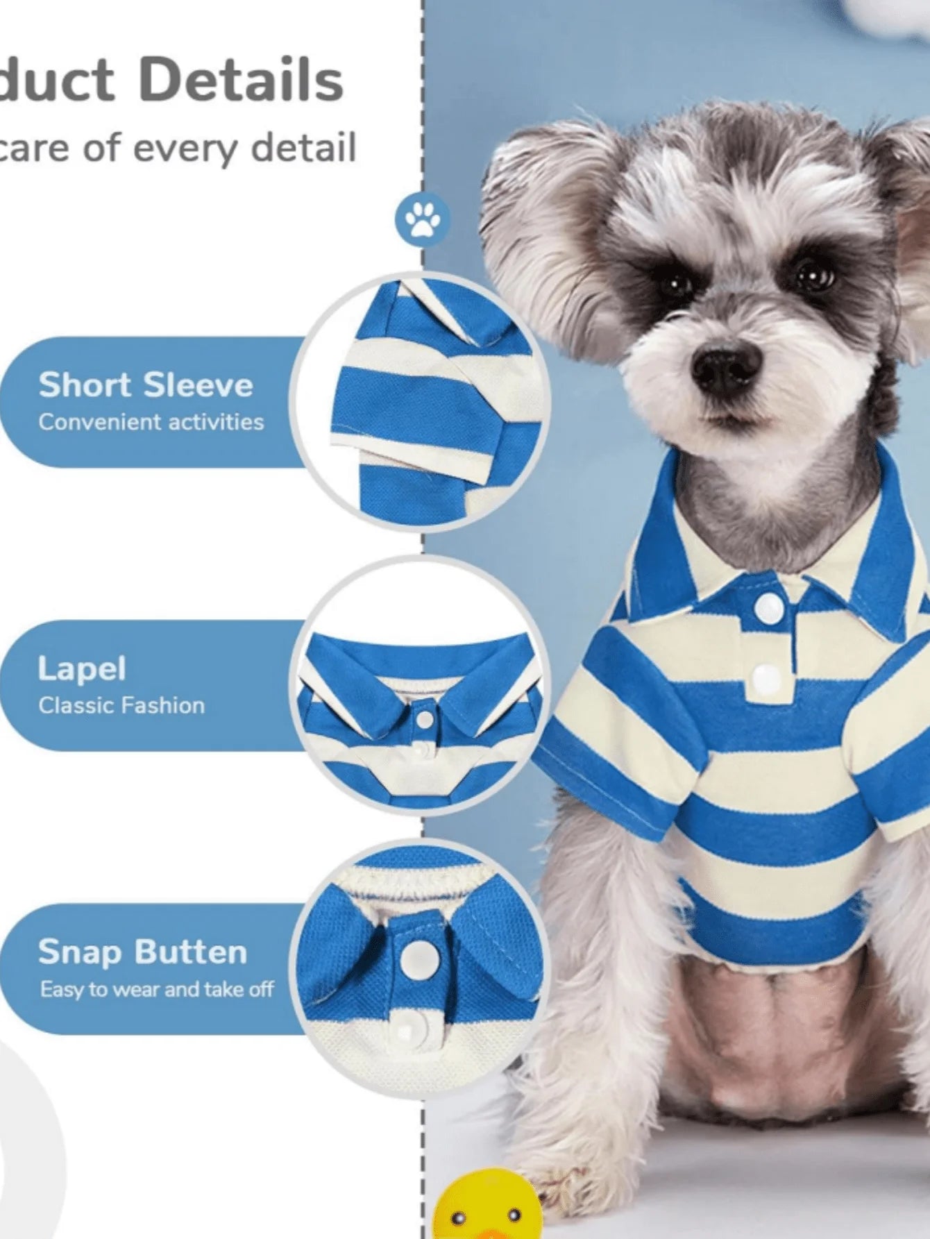 Blue  Cream Striped Polo Shirt for Small to Medium Dogs,