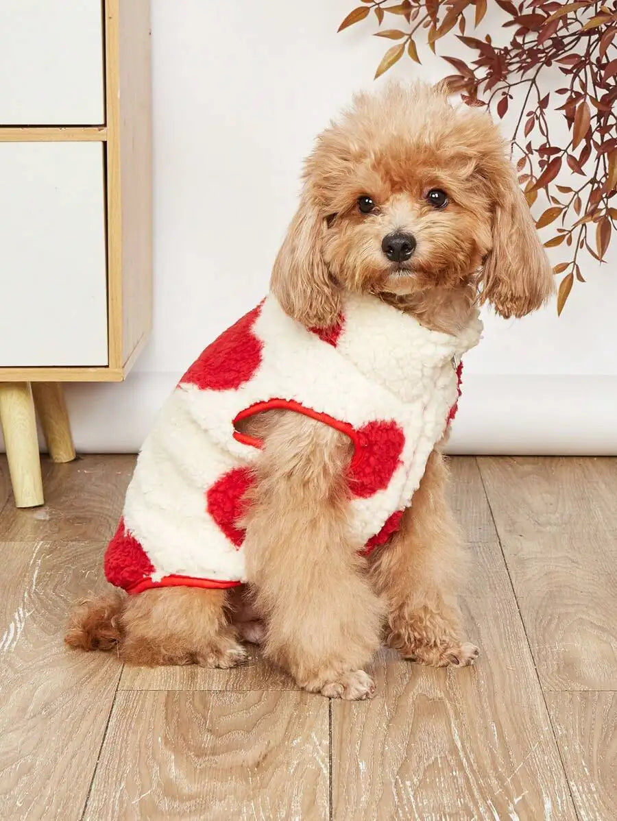 1pc Cream & Black Patchwork Plush Pet Vest for Dogs Cats,