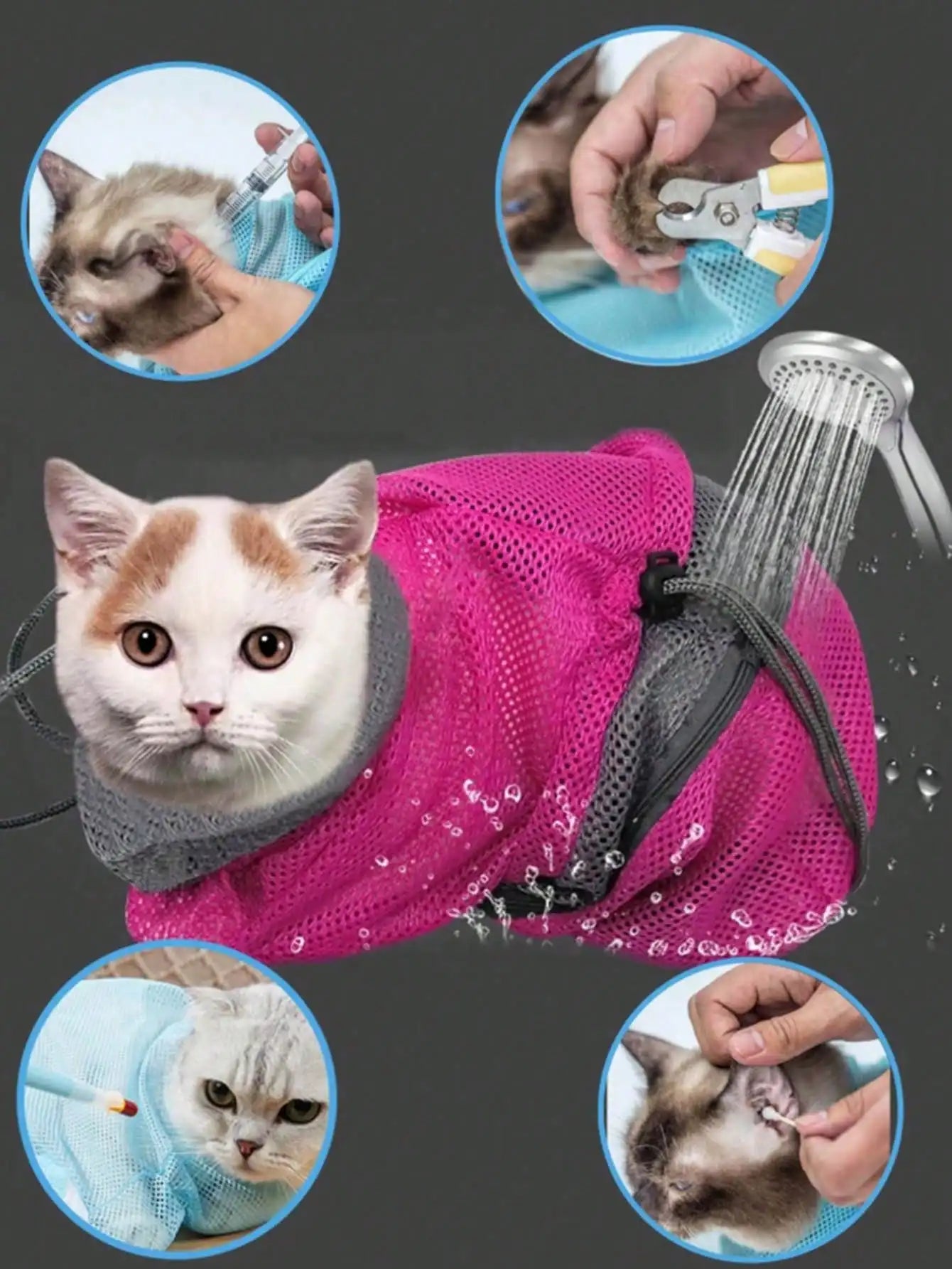 Upgraded Mesh Pet Bathing Bag for Cats & Small Dogs