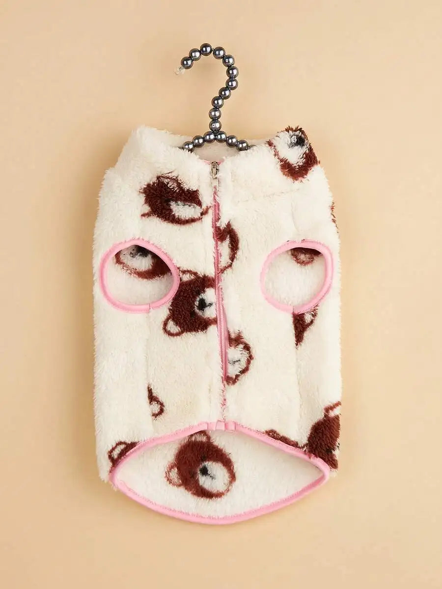 1pc Cream & Black Patchwork Plush Pet Vest for Dogs Cats,