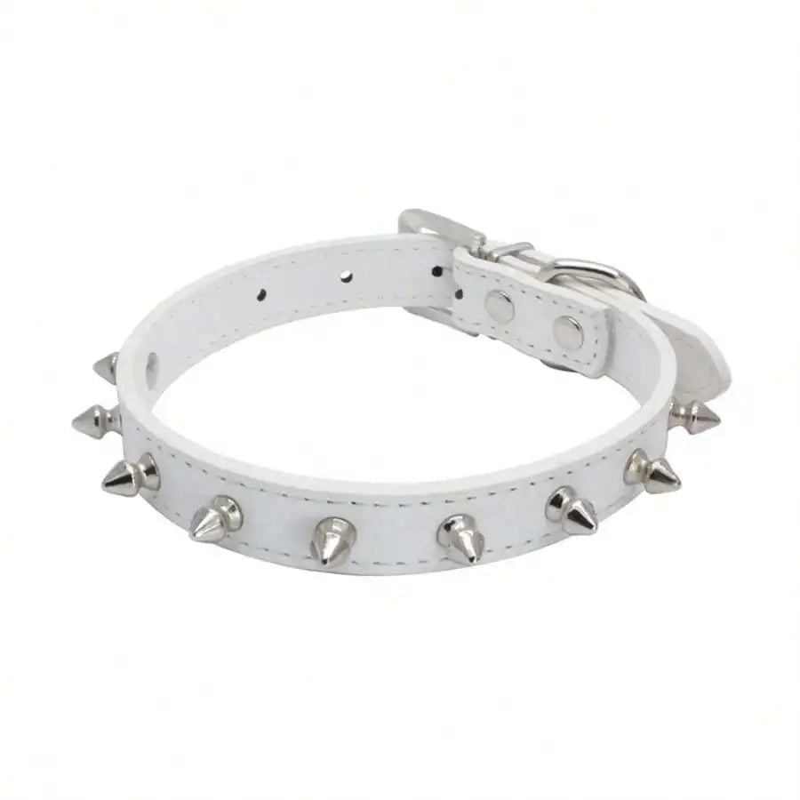 Leather Dog Collar with Metal Spikes for Small Dogs and Cats