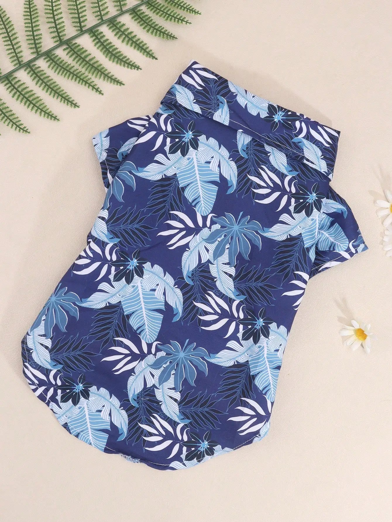 Navy Blue Tropical Leaf Print Pet Shirt, for Dogs & Cats