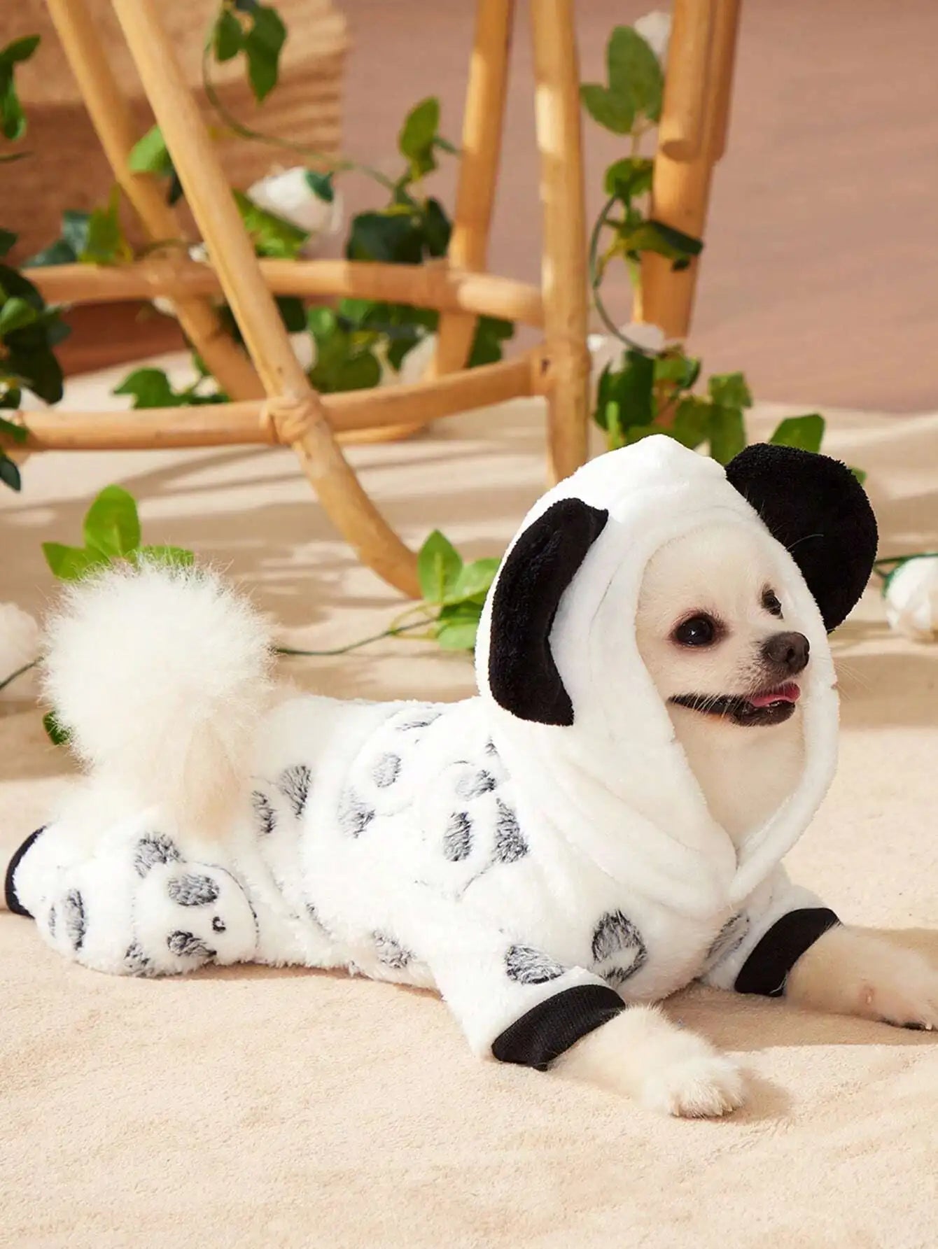 Fuzzy Hooded Onesie  Playful Animal Face Print for Small Pets