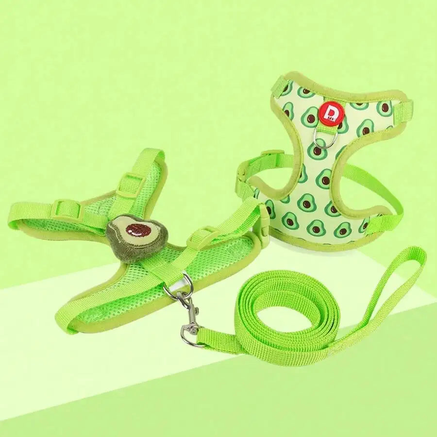 Avocado Print Adjustable Pet Harness and Leash Set