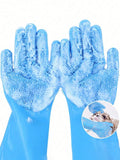1 Pair Blue Silicone Pet Grooming Gloves