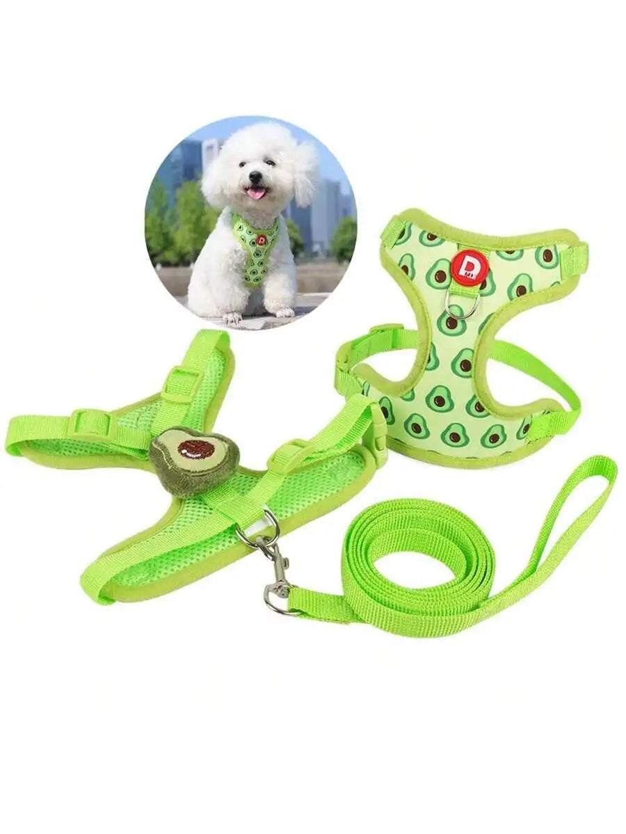 Avocado Print Adjustable Pet Harness and Leash Set