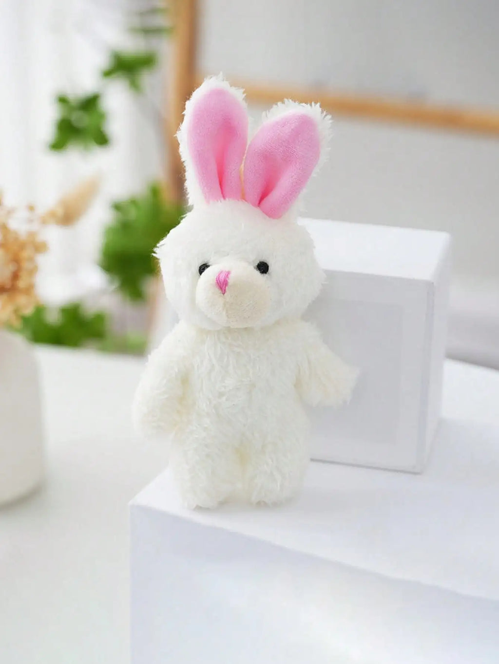 3-Pack White Plush Rabbit Dog Toys with Pink Ears