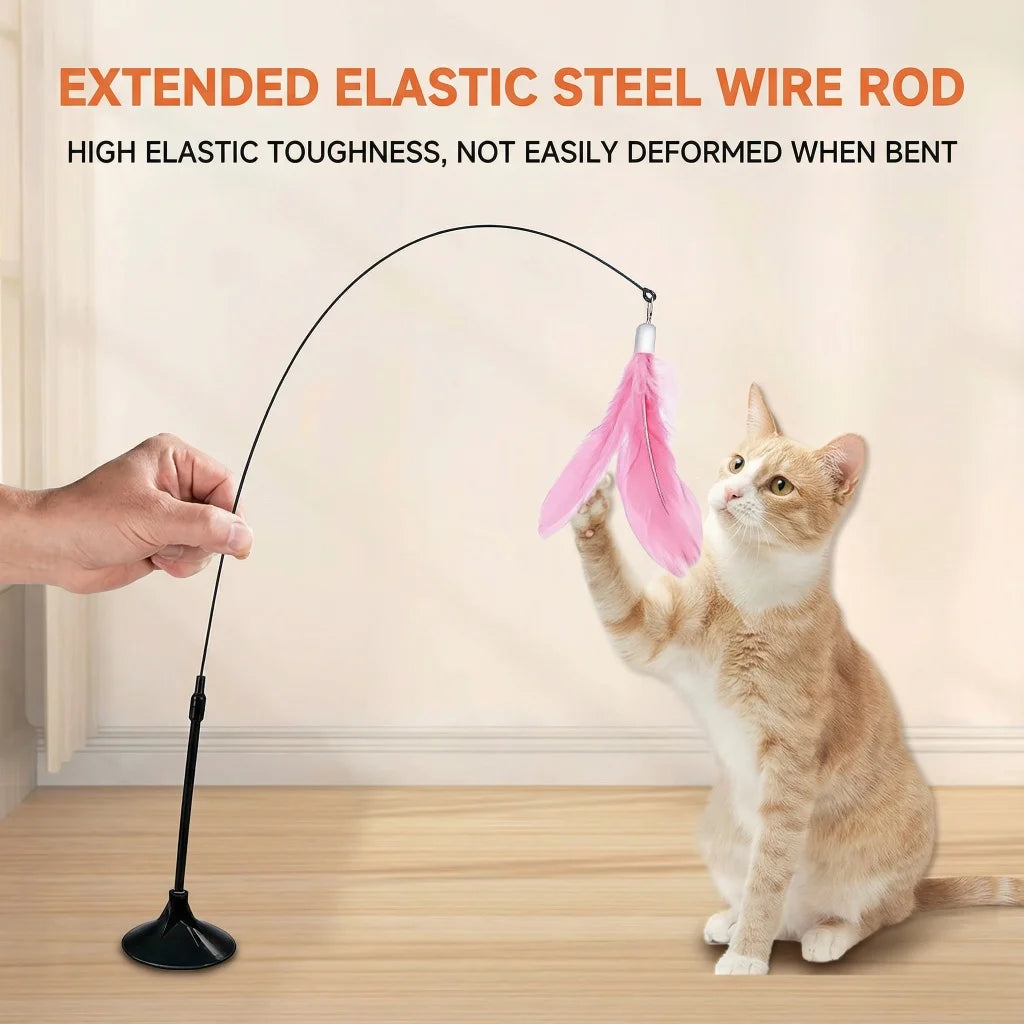 1PC Interactive Cat Teaser Wand With Bell Feather