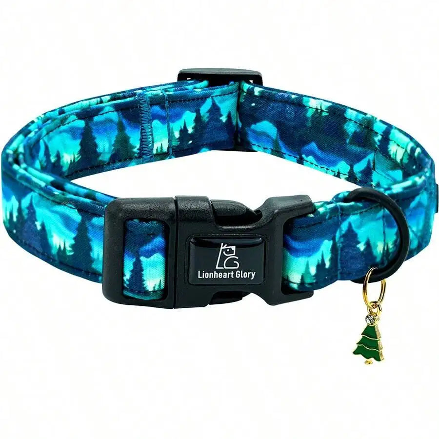 Adjustable Dog Collar with Forest Night Print, Durable Buckle