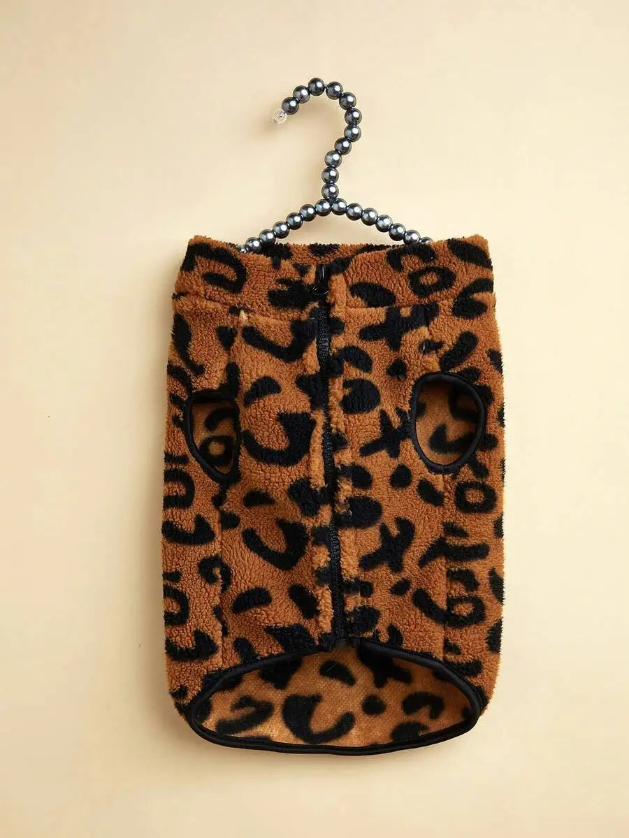 1pc Cream & Black Patchwork Plush Pet Vest for Dogs Cats,