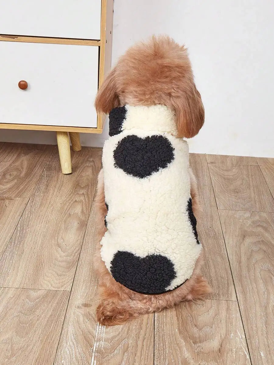 1pc Cream & Black Patchwork Plush Pet Vest for Dogs Cats,
