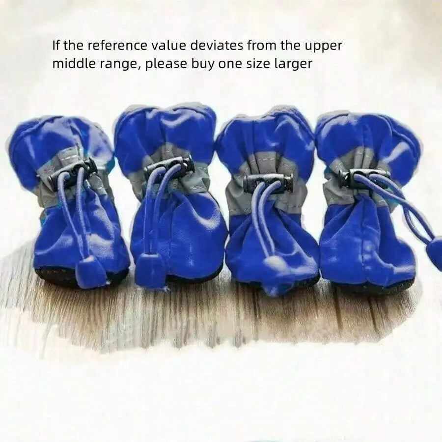 4pcs Blue Waterproof Anti-Slip Dog Boots for Small Breeds Puppies