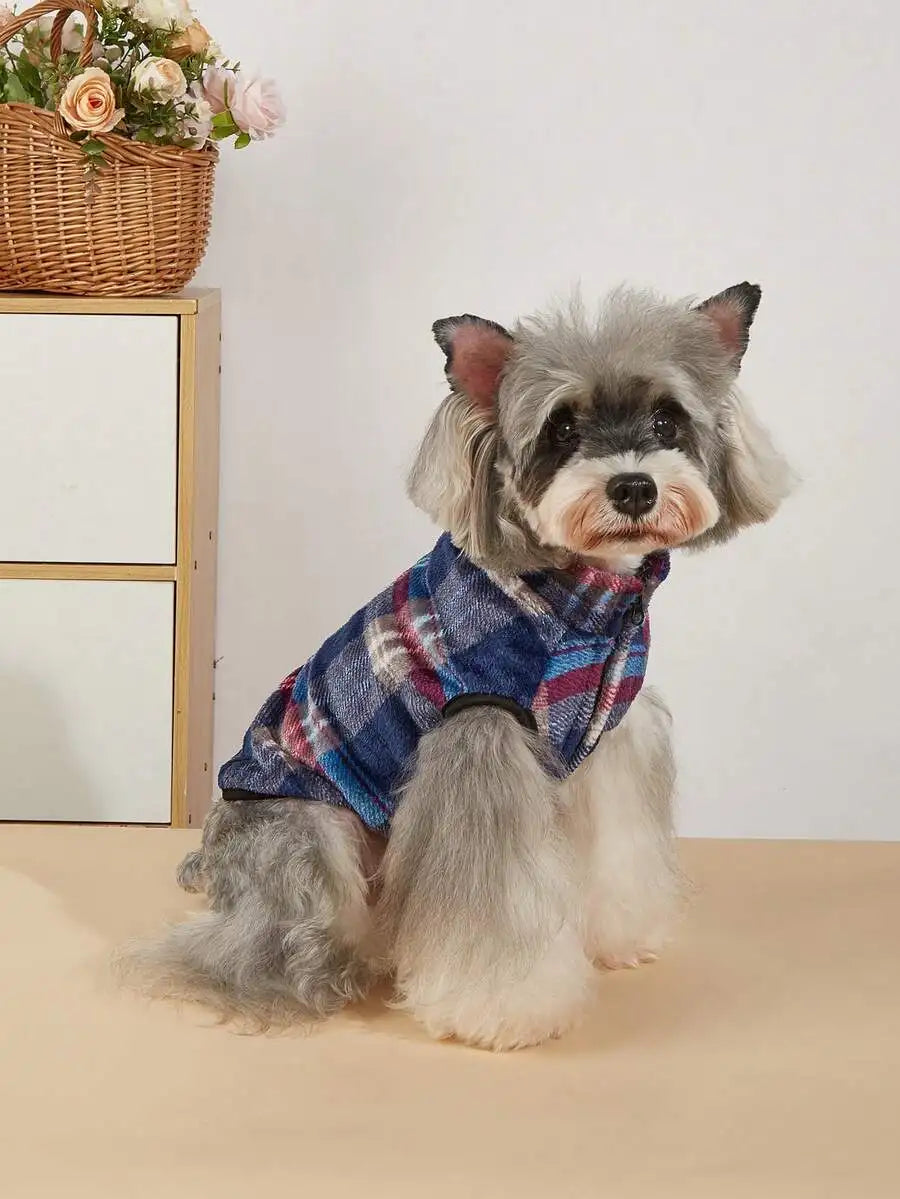1pc Cream & Black Patchwork Plush Pet Vest for Dogs Cats,
