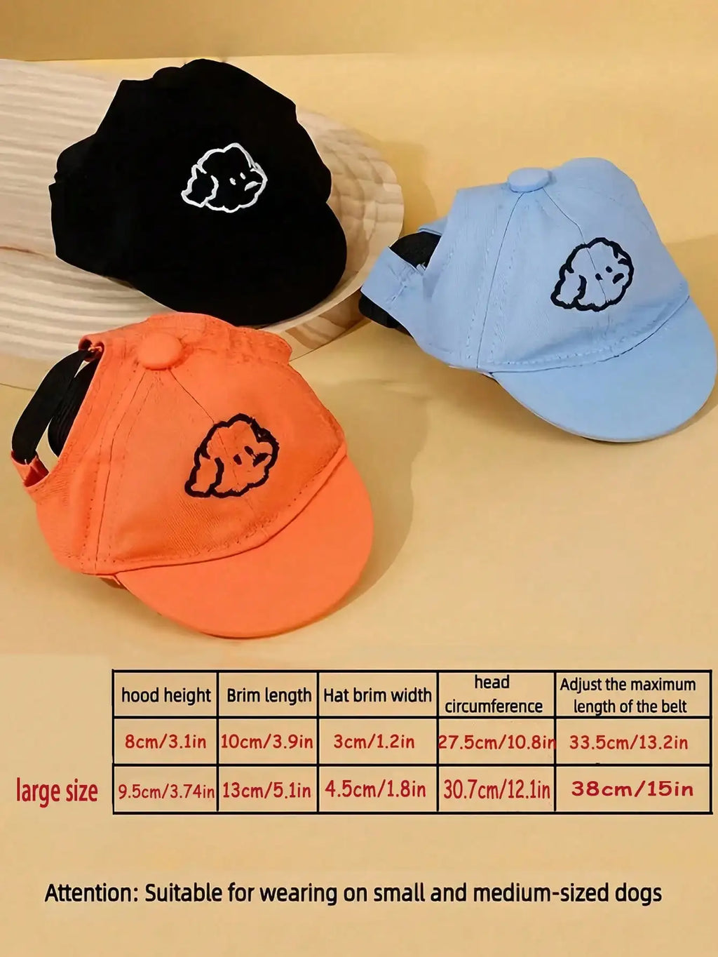 Adjustable Pet Baseball Cap with Embroidered Dog Face - Lightweight Sun Hat for Small Dogs & Cats