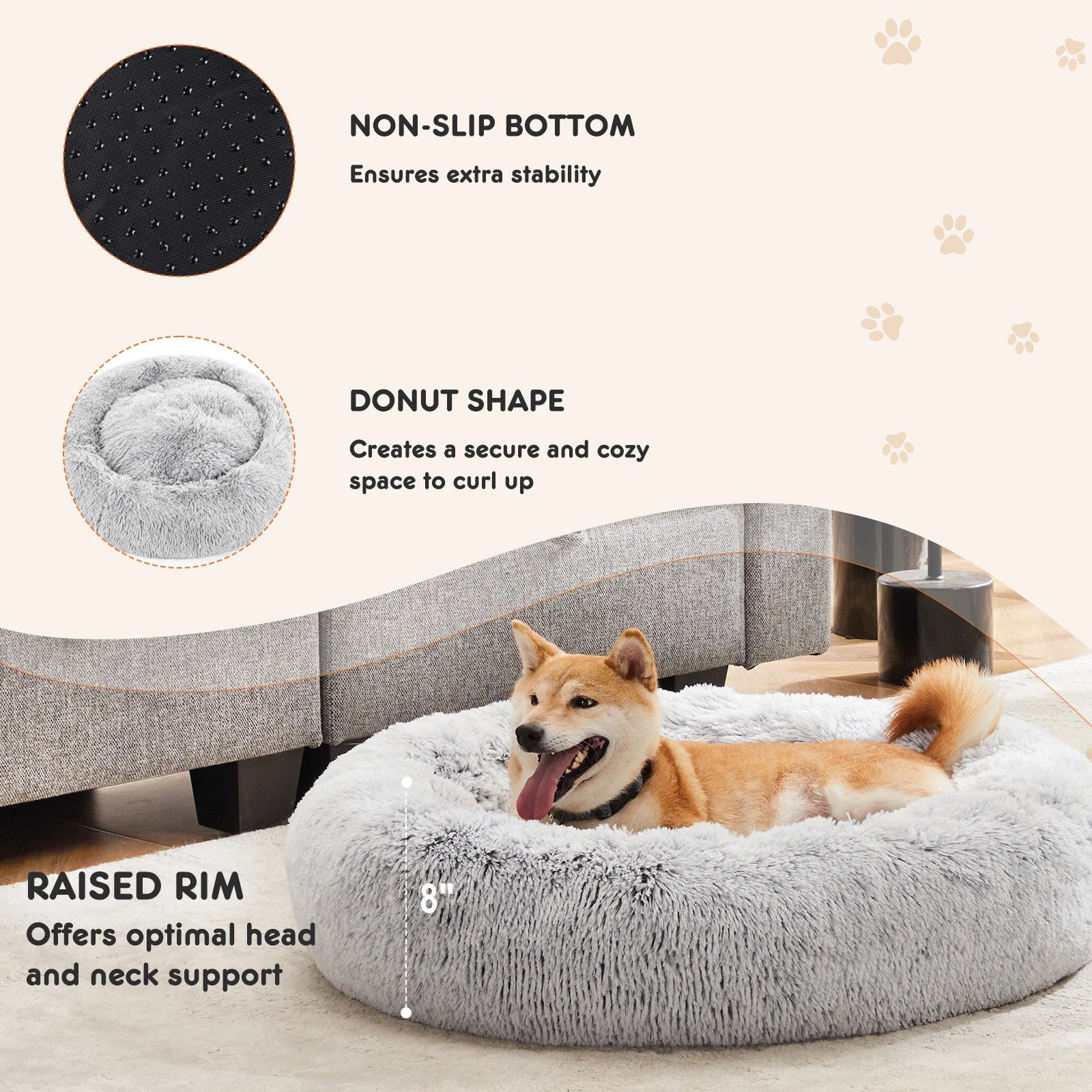 Washable Large Pet Bed Anti-Slip Fluffy Dog Bed For Home