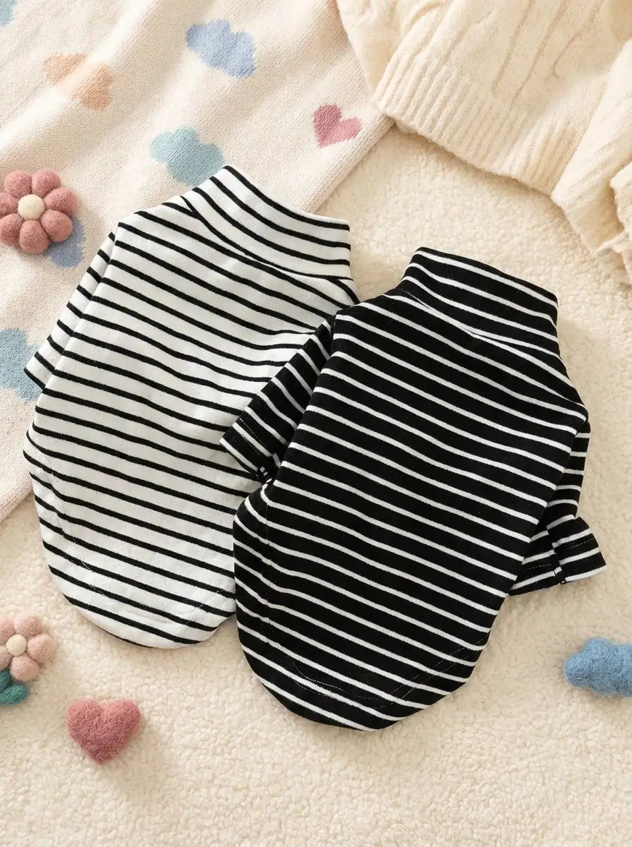Striped Black and White Dog Sweater, Cozy Knit Pullover