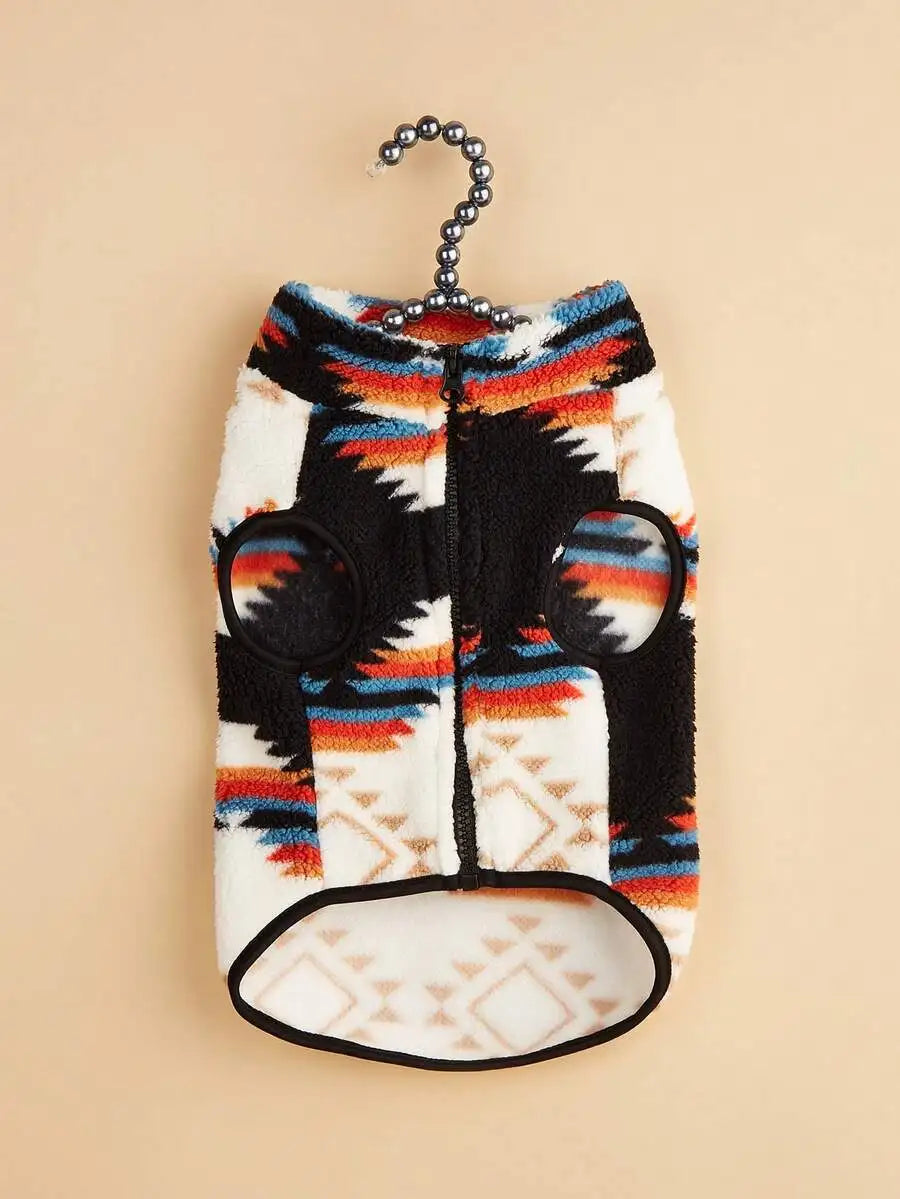 1pc Cream & Black Patchwork Plush Pet Vest for Dogs Cats,