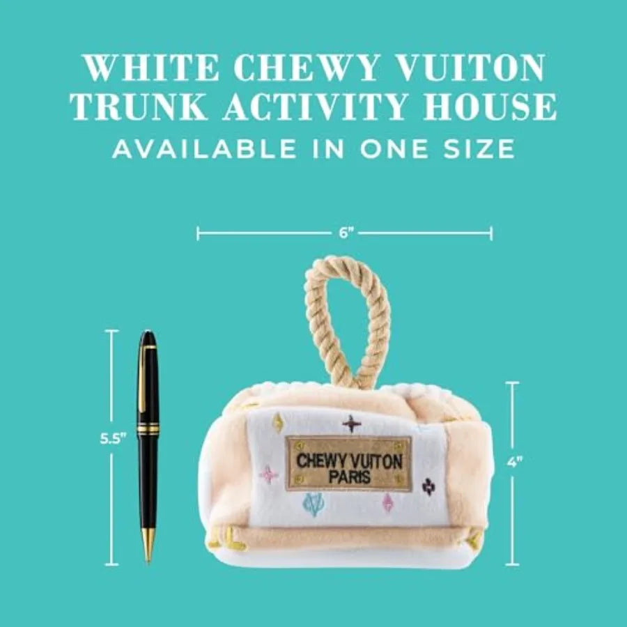 White Chewy Vuiton Trunk Activity House Plush Designer Dog Toys