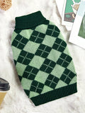 Green Argyle Knit Dog Sweater for Autumn Winter