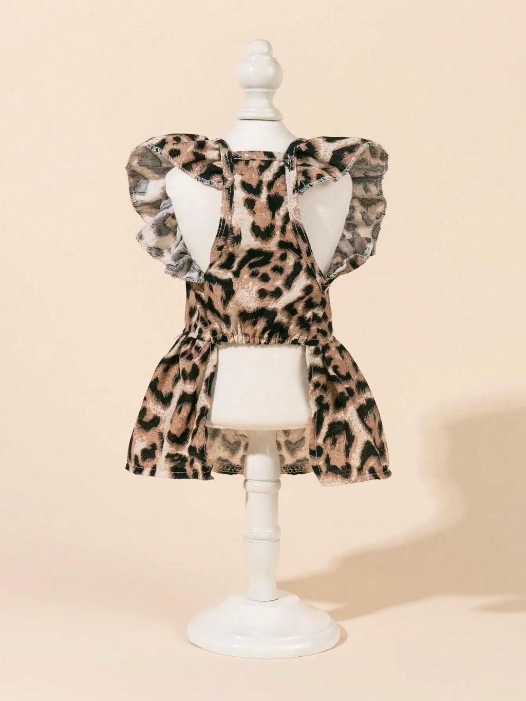 Leopard Print Puff Sleeve Dog Dress with Bow Tie and Harness Ring