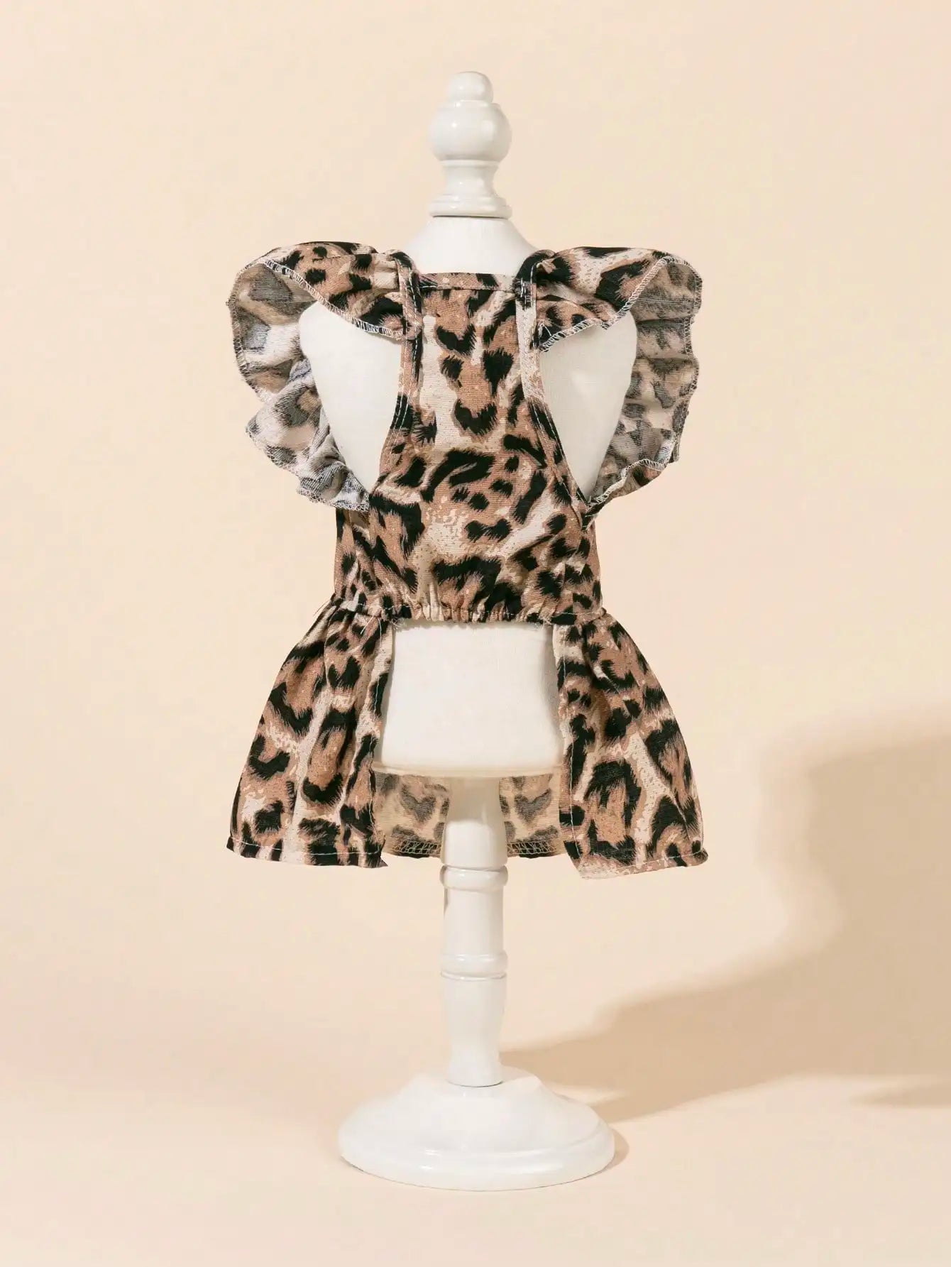 Leopard Print Puff Sleeve Dog Dress with Bow Tie and Harness Ring