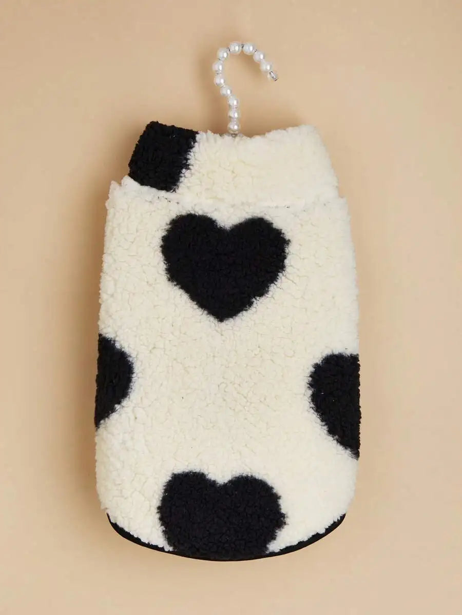 1pc Cream & Black Patchwork Plush Pet Vest for Dogs Cats,