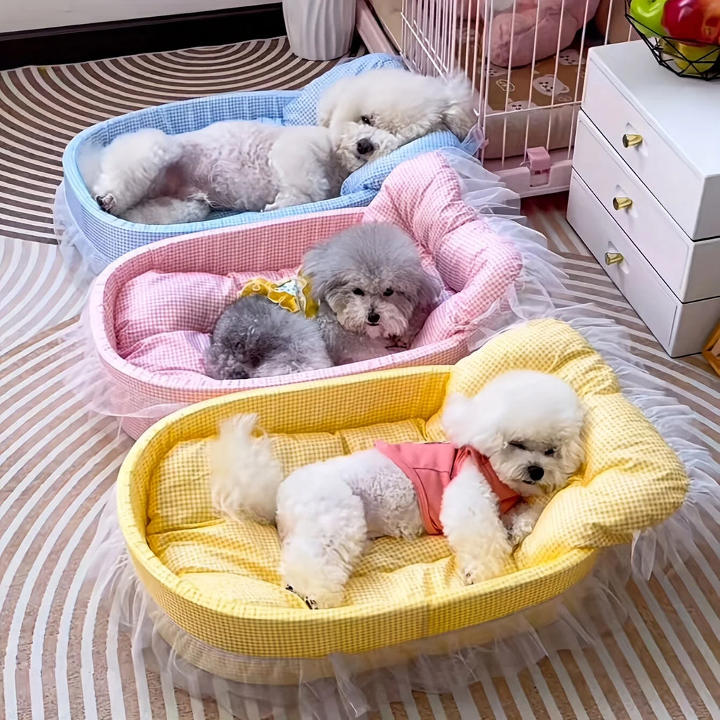 1set Cute Lace-Trimmed Pet Princess Bed For Winter
