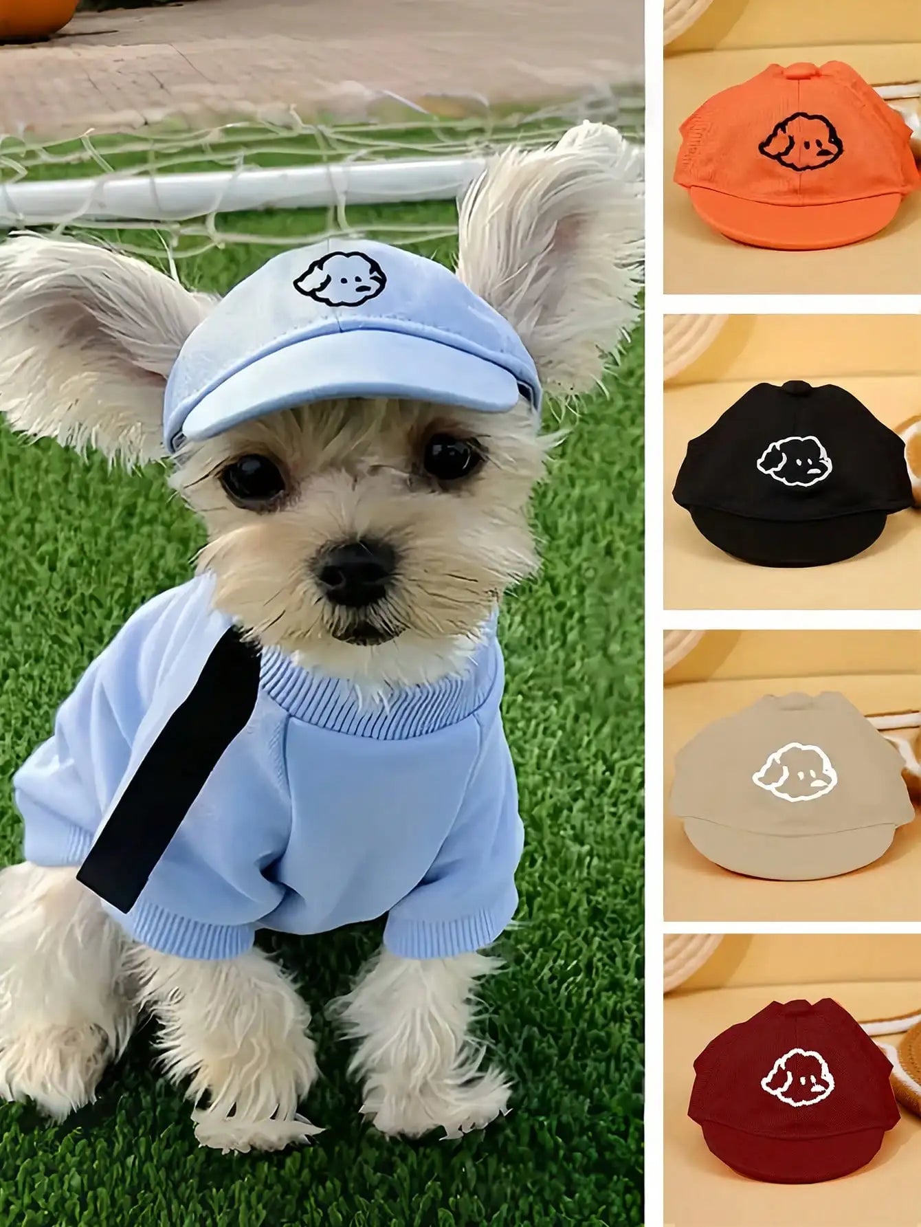 Adjustable Pet Baseball Cap with Embroidered Dog Face - Lightweight Sun Hat for Small Dogs & Cats