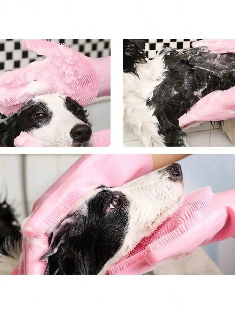 1 Pair Blue Silicone Pet Grooming Gloves