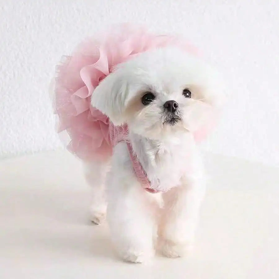 1pc Pink Tulle Sleeveless Pet Dress for Small Dogs & Cats