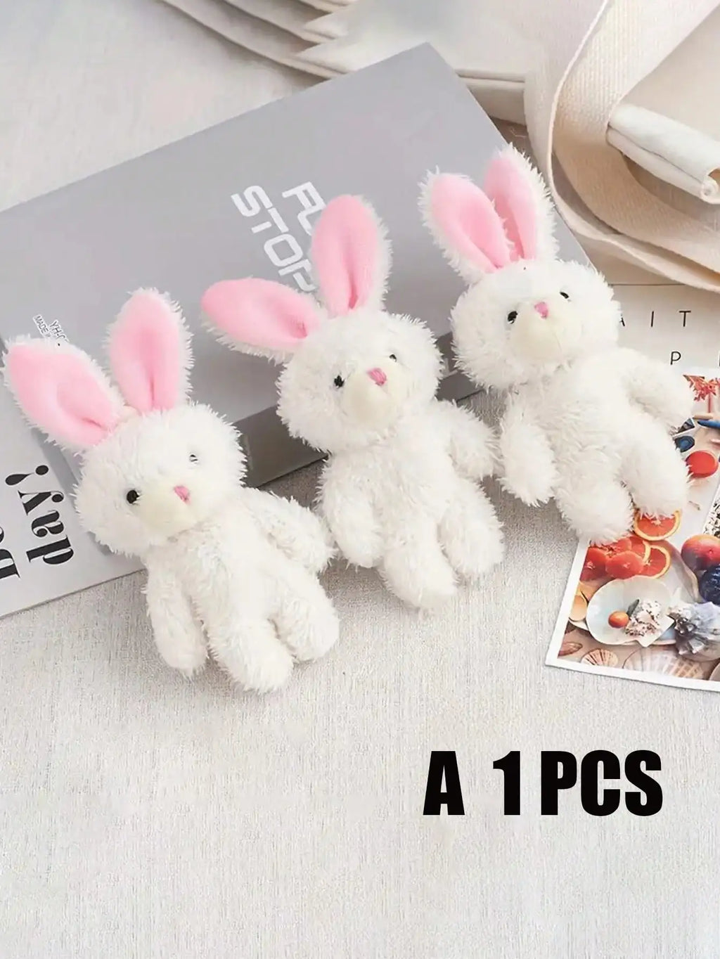 3-Pack White Plush Rabbit Dog Toys with Pink Ears