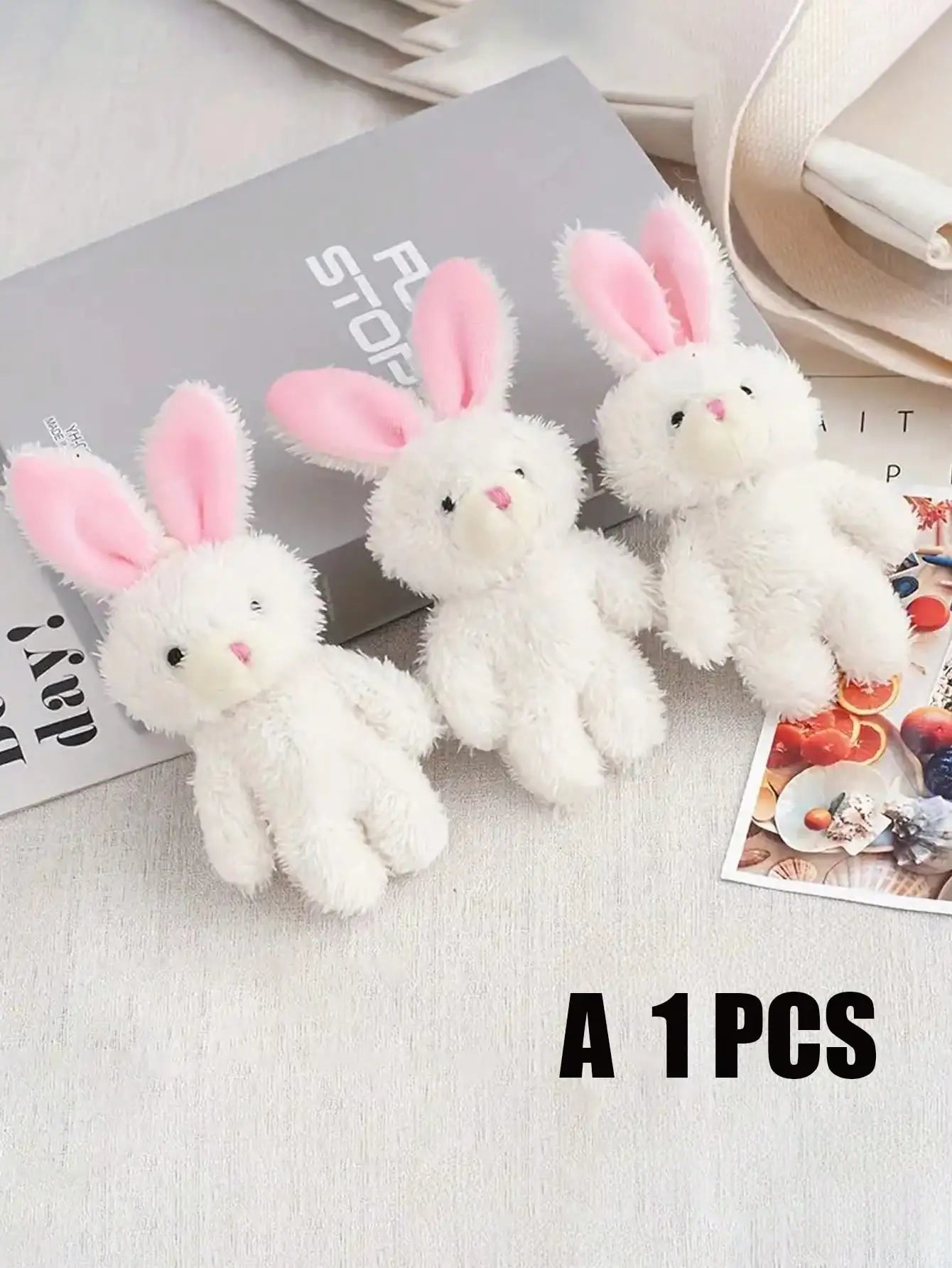 3-Pack White Plush Rabbit Dog Toys with Pink Ears