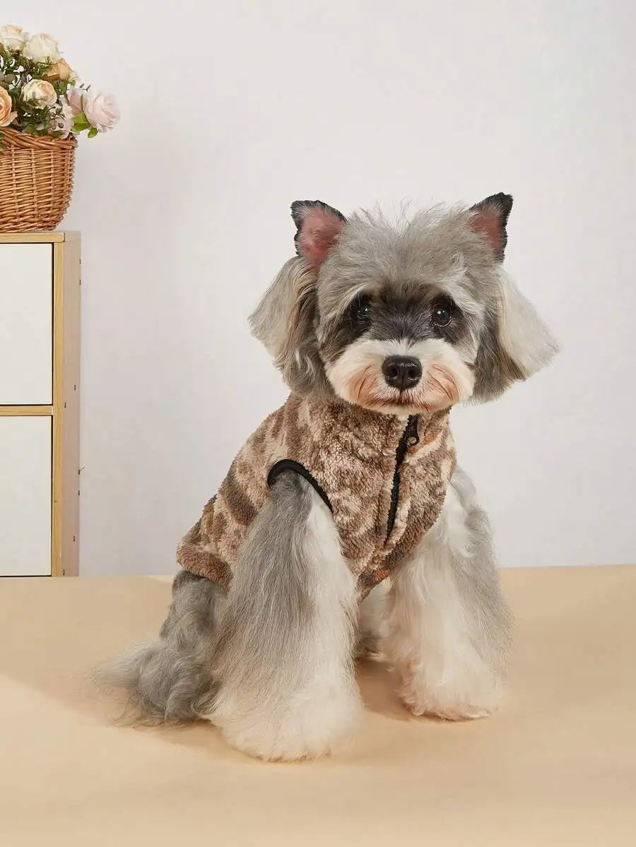 1pc Cream & Black Patchwork Plush Pet Vest for Dogs Cats,