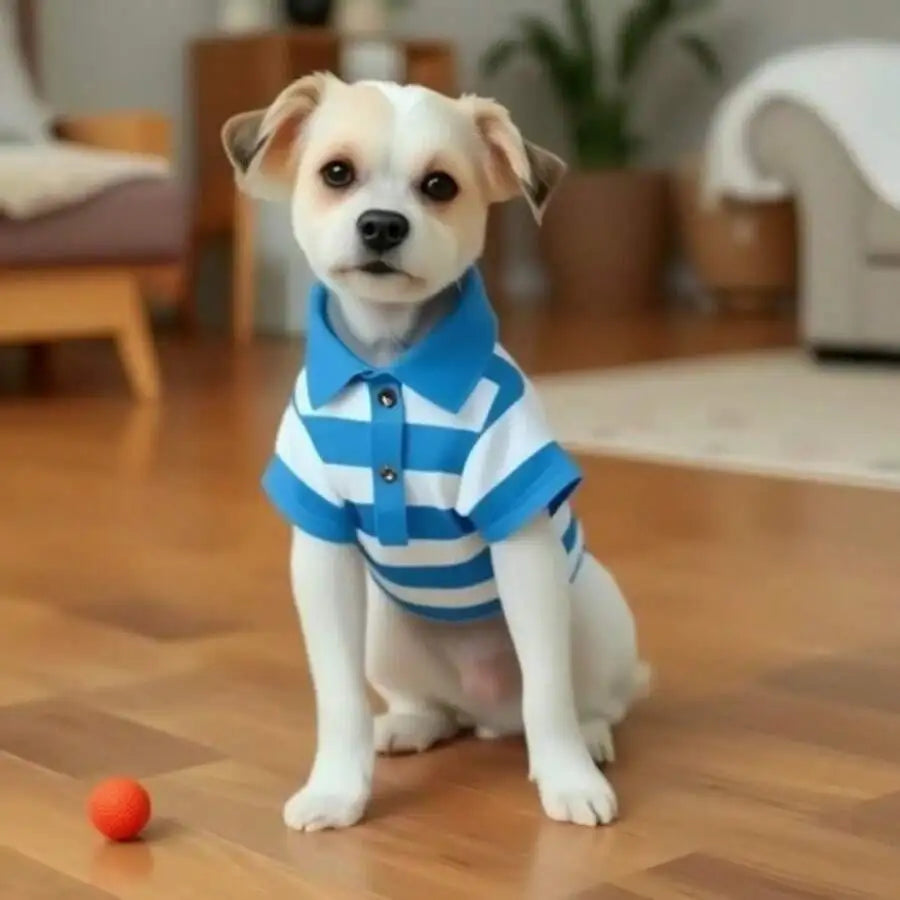 Blue  Cream Striped Polo Shirt for Small to Medium Dogs,