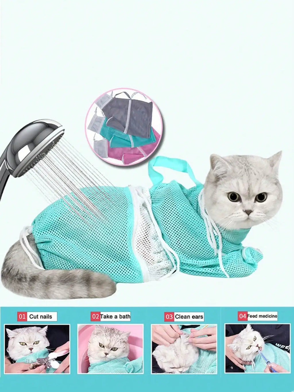 Upgraded Mesh Pet Bathing Bag for Cats & Small Dogs