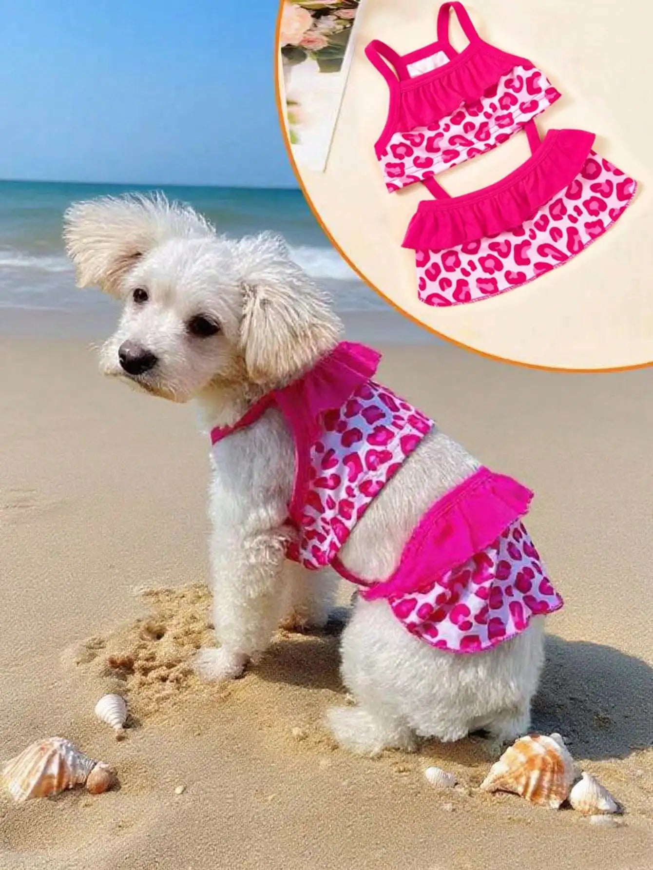 Pink Heart Print Dog Bikini Dress for Beach & Photoshoots
