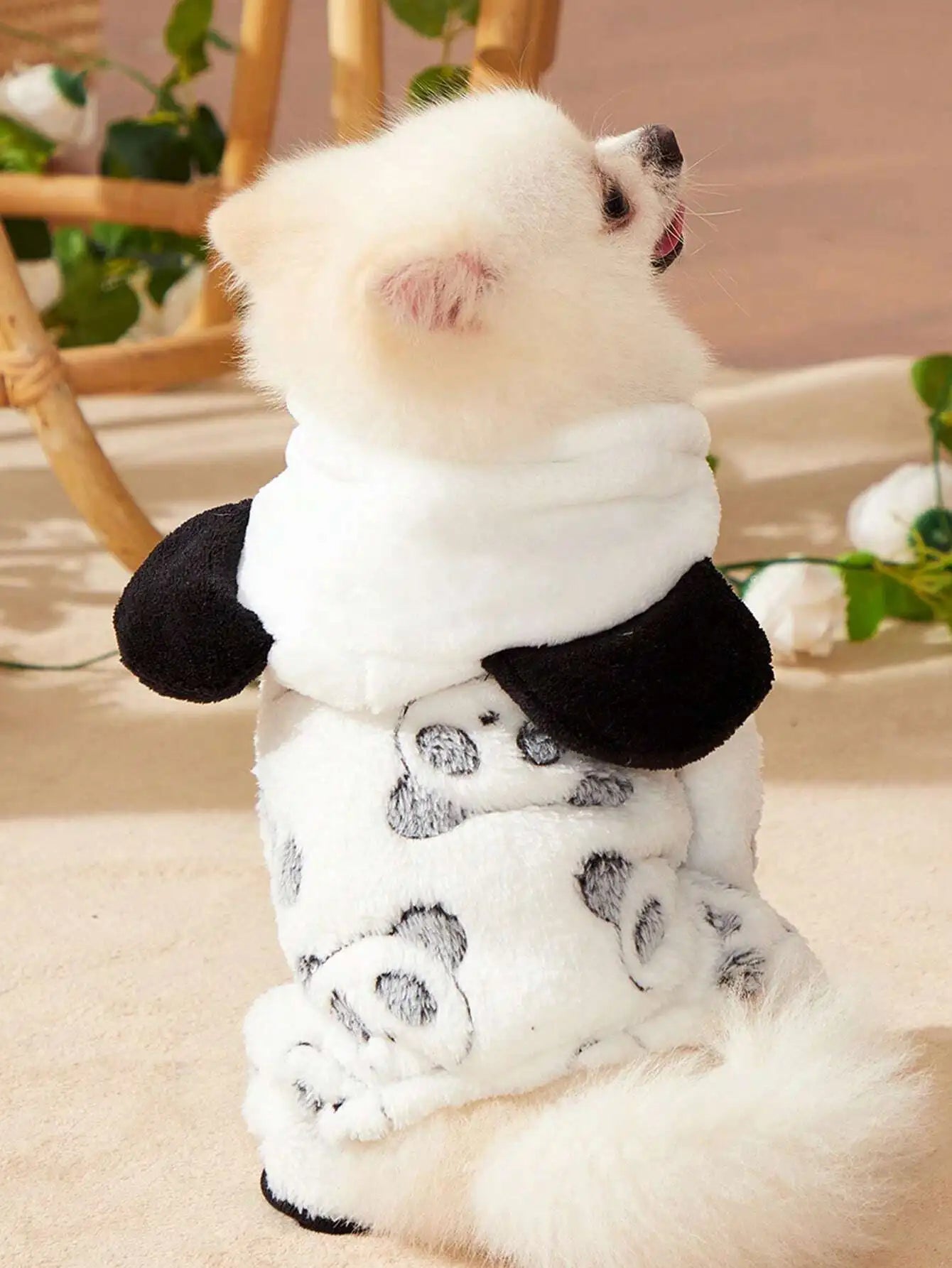 Fuzzy Hooded Onesie  Playful Animal Face Print for Small Pets