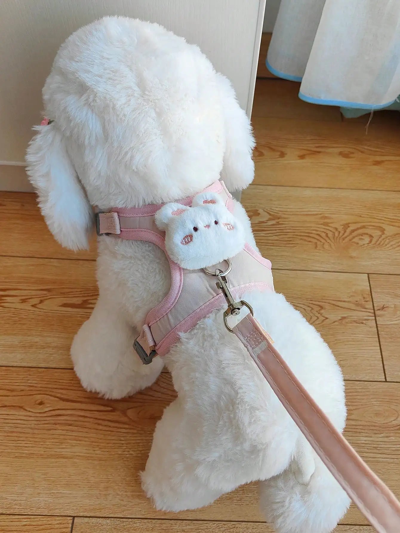 Adjustable Pet Harness with Plush Bear Charm for Small Dogs