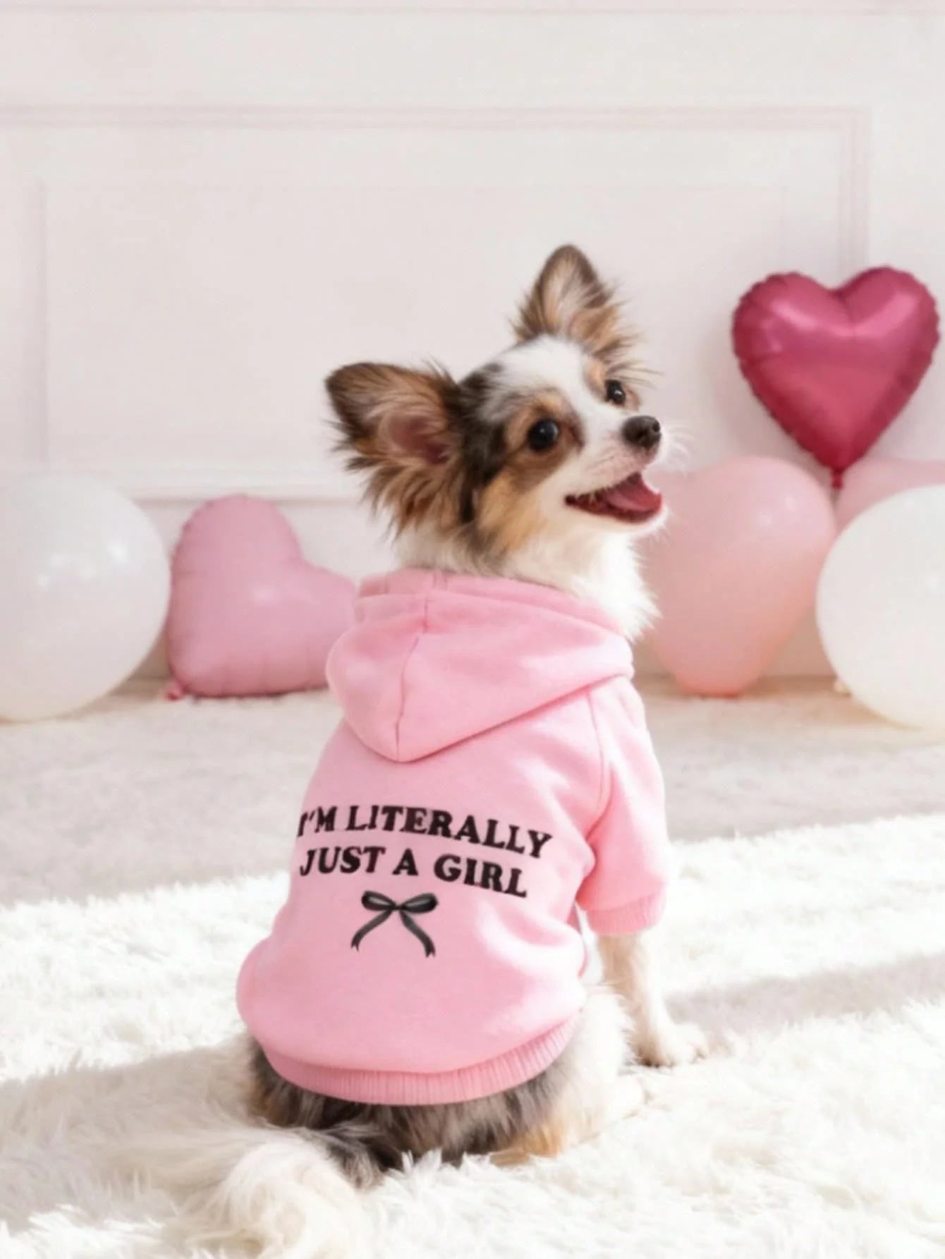 Black Hoodie with Pink Bow & Slogan Print for Small Dogs, Soft Polyester, Casual Indoor Outdoor Wear