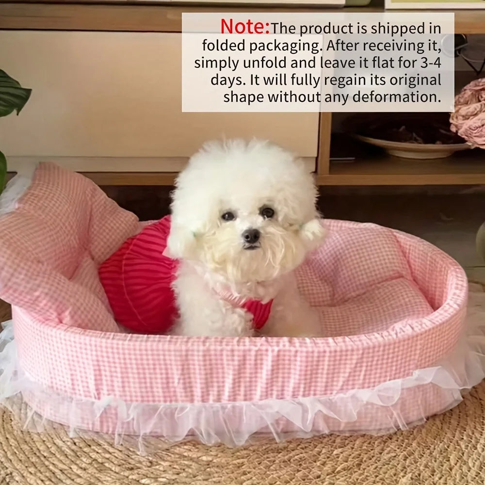 1set Cute Lace-Trimmed Pet Princess Bed For Winter