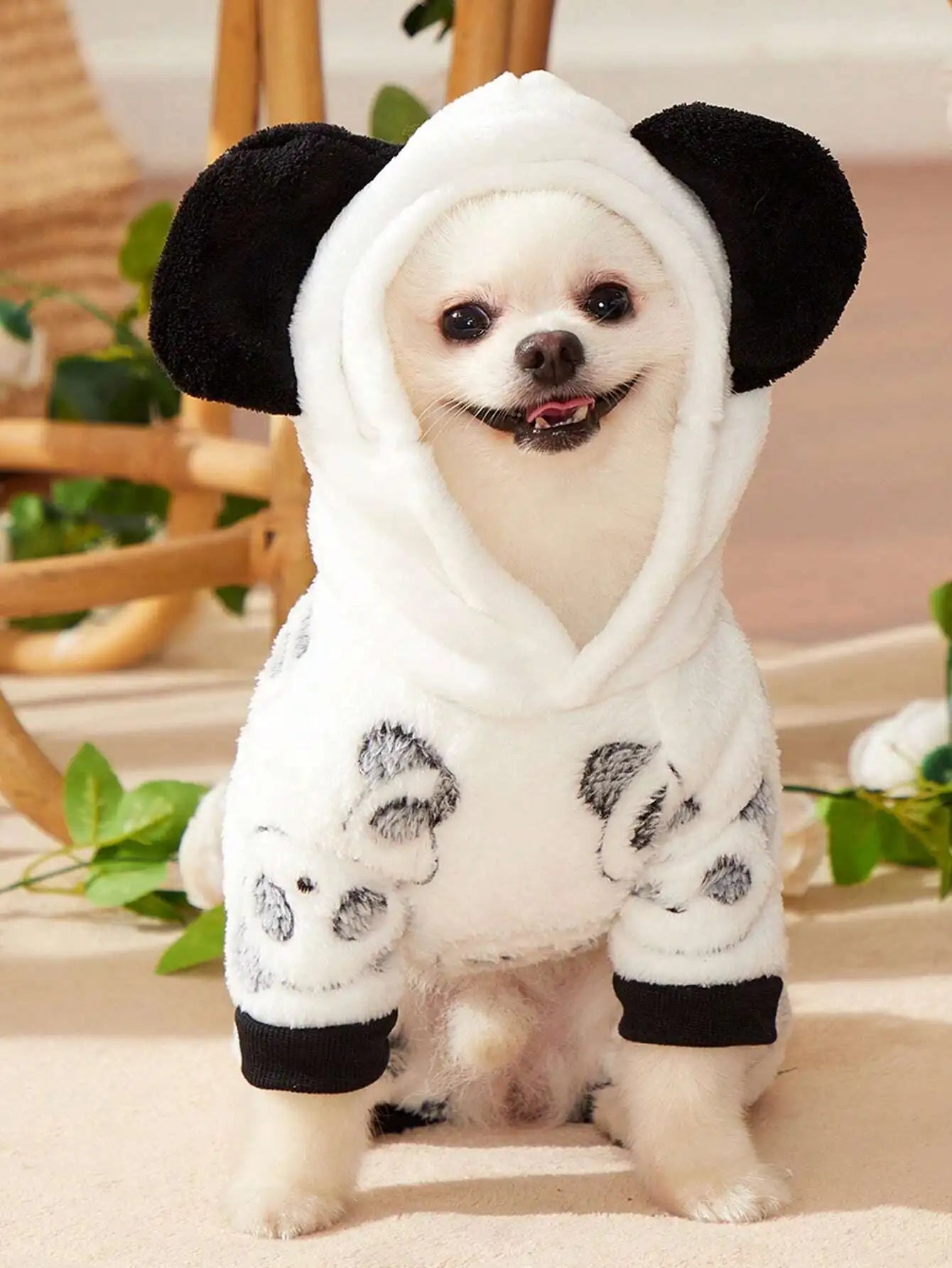Fuzzy Hooded Onesie  Playful Animal Face Print for Small Pets