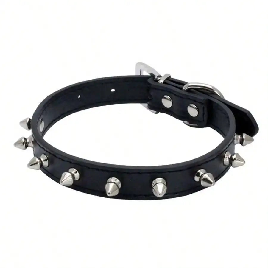 Leather Dog Collar with Metal Spikes for Small Dogs and Cats